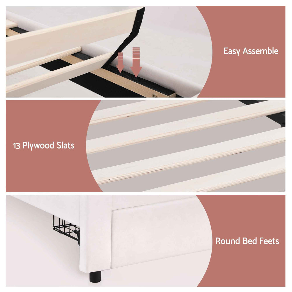 Artiss King Single Bed Frame with Storage Drawer Upholstered Velvet Platform Bed LED Headboard