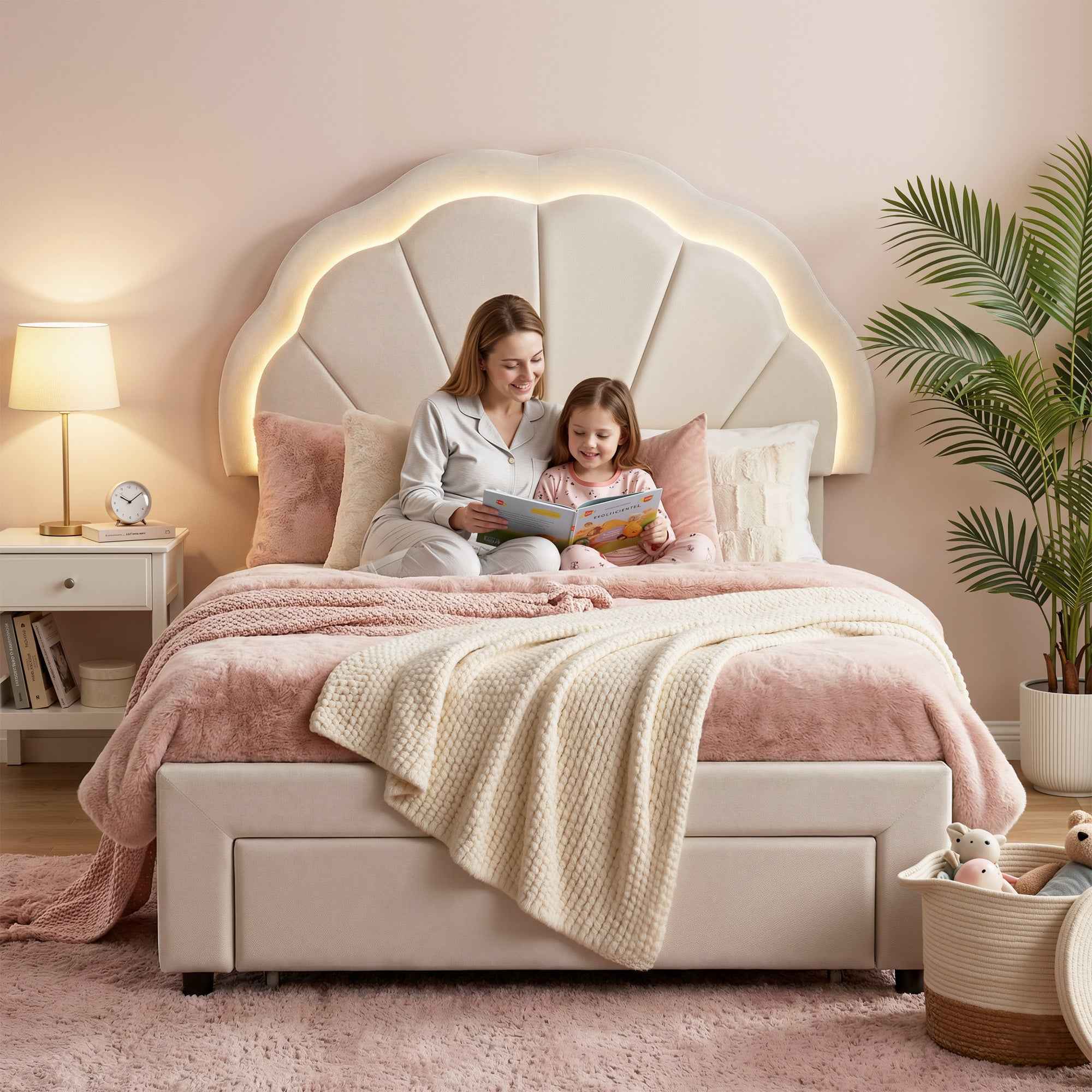 Artiss King Single Bed Frame with Storage Drawer Upholstered Velvet Platform Bed LED Headboard