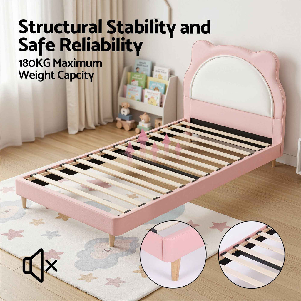 Artiss King Single Pink Kids Bed Frame for Girls Bedroom Cute Animal Upholstered
