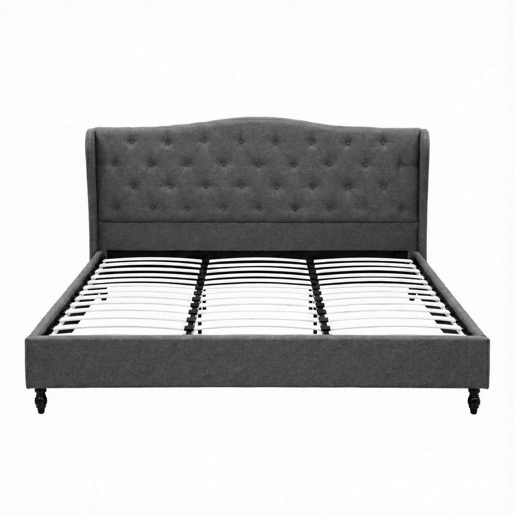 Artiss King Bed Frame with Wingback Headboard Grey Linen Upholstered Platform Bed Base