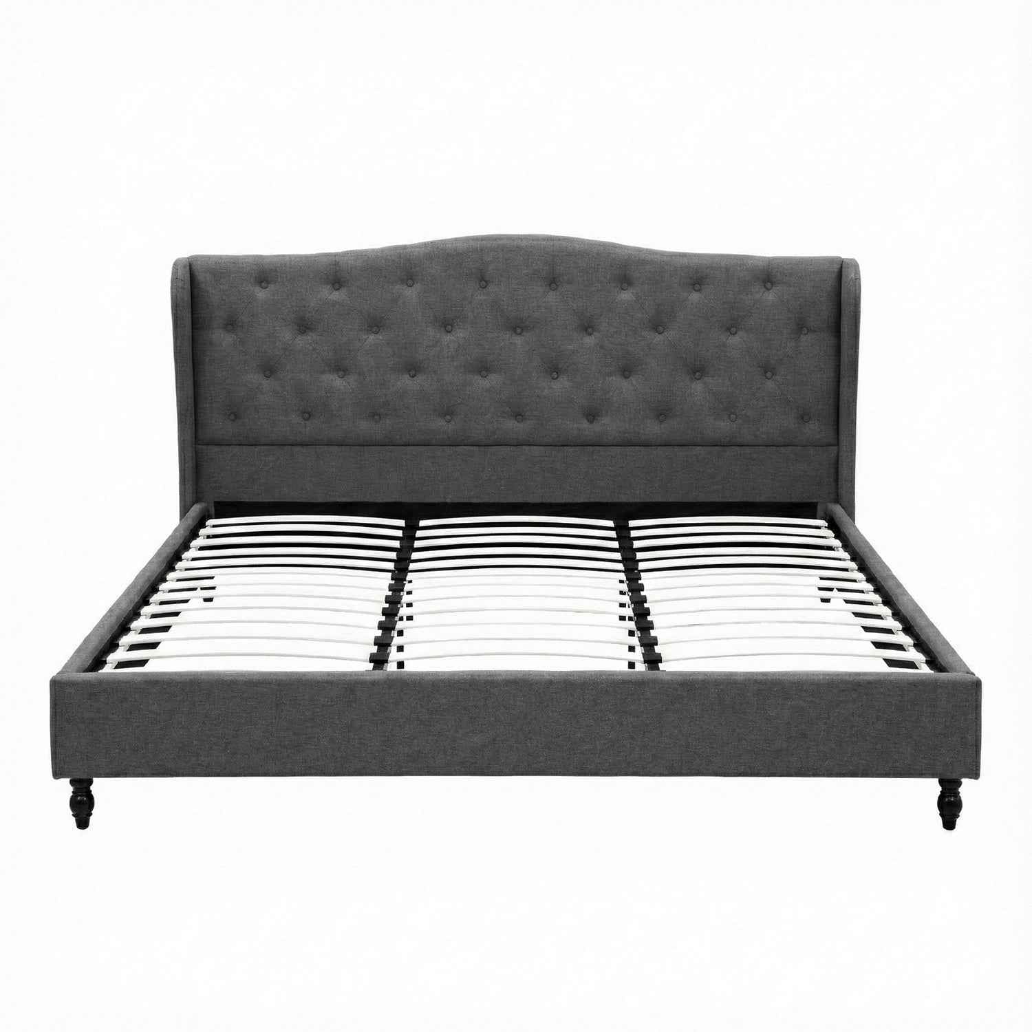 Artiss King Bed Frame with Wingback Headboard Grey Linen Upholstered Platform Bed Base