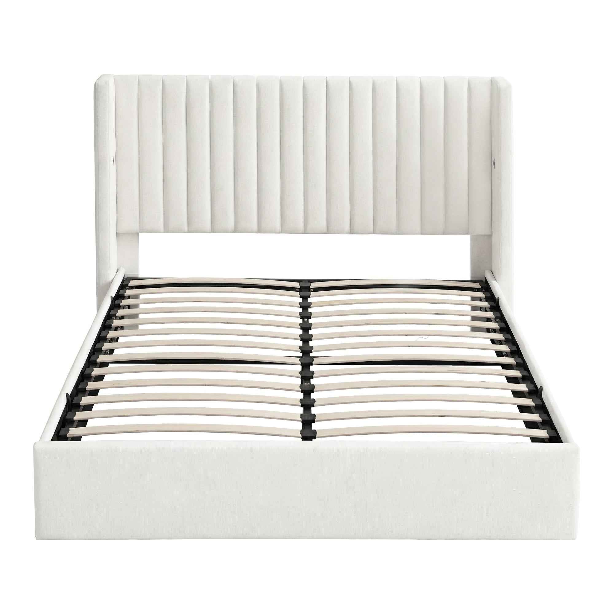 Artiss Double Bed Frame with Gaslift Storage USB Type-C Charging Ports Velvet Upholstery White