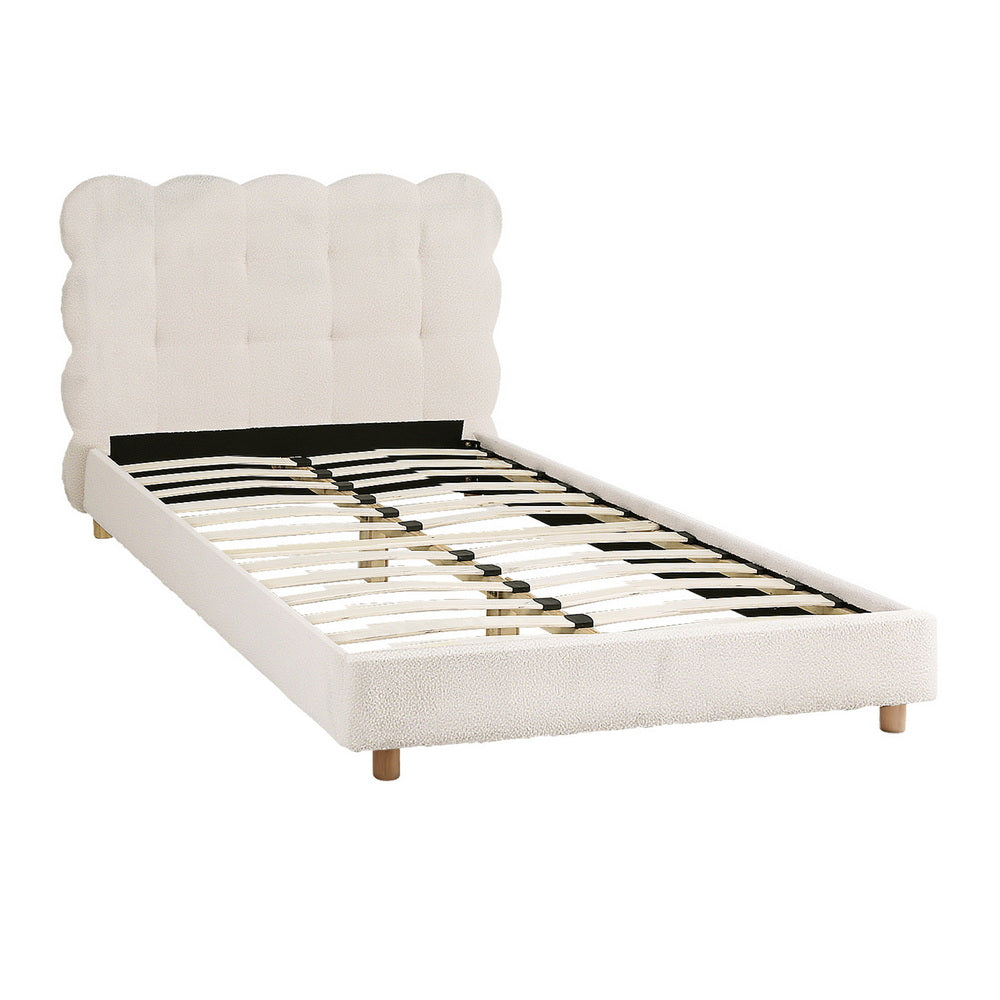 Artiss King Single Bed Frame Cloud Headboard Boucle Fabric Mattress Platform Base White - YDS.com.au