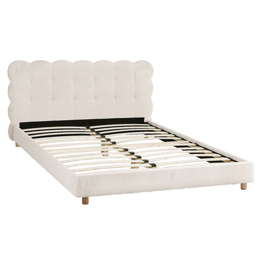 Artiss Queen Bed Frame Cloud Headboard Boucle Fabric Mattress Platform Base White - YDS.com.au
