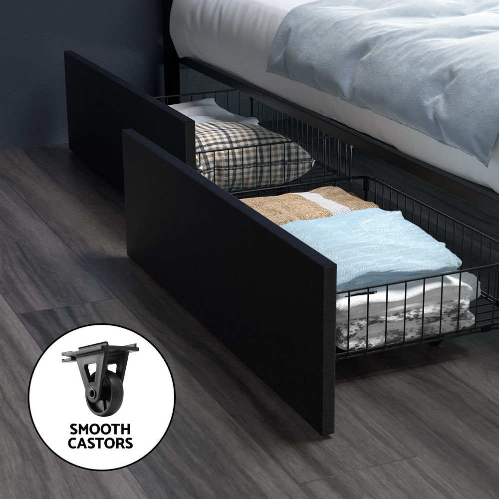 Marco de cama Artiss tamaño doble LED con 4 cajones negro DUNN