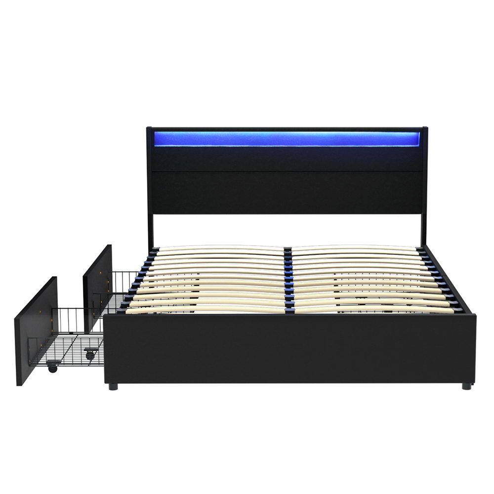 Marco de cama Artiss tamaño Queen LED con 4 cajones negro DUNN