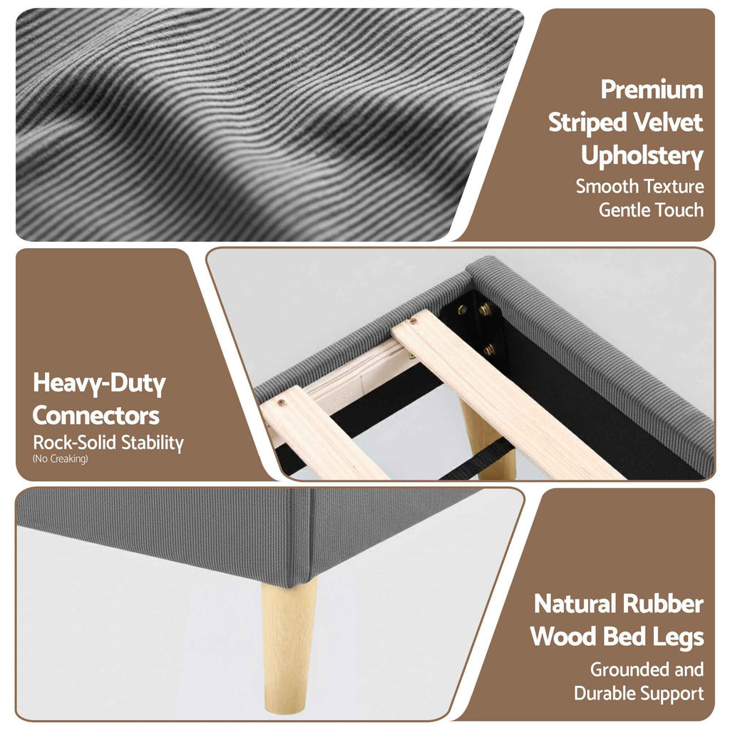 Artiss Double Bed Frame Upholstered Adjustable Headboard Mood Lighting Heavy Duty Grey Velvet