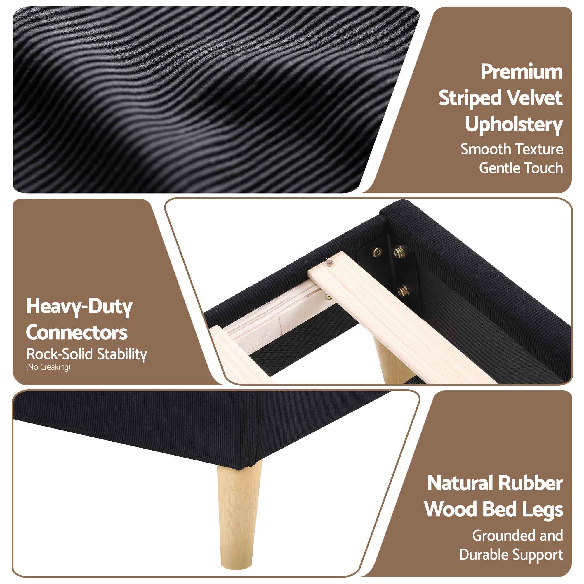 Artiss Queen Bed Frame Upholstered Adjustable Headboard Mood Lighting Heavy Duty Black Velvet