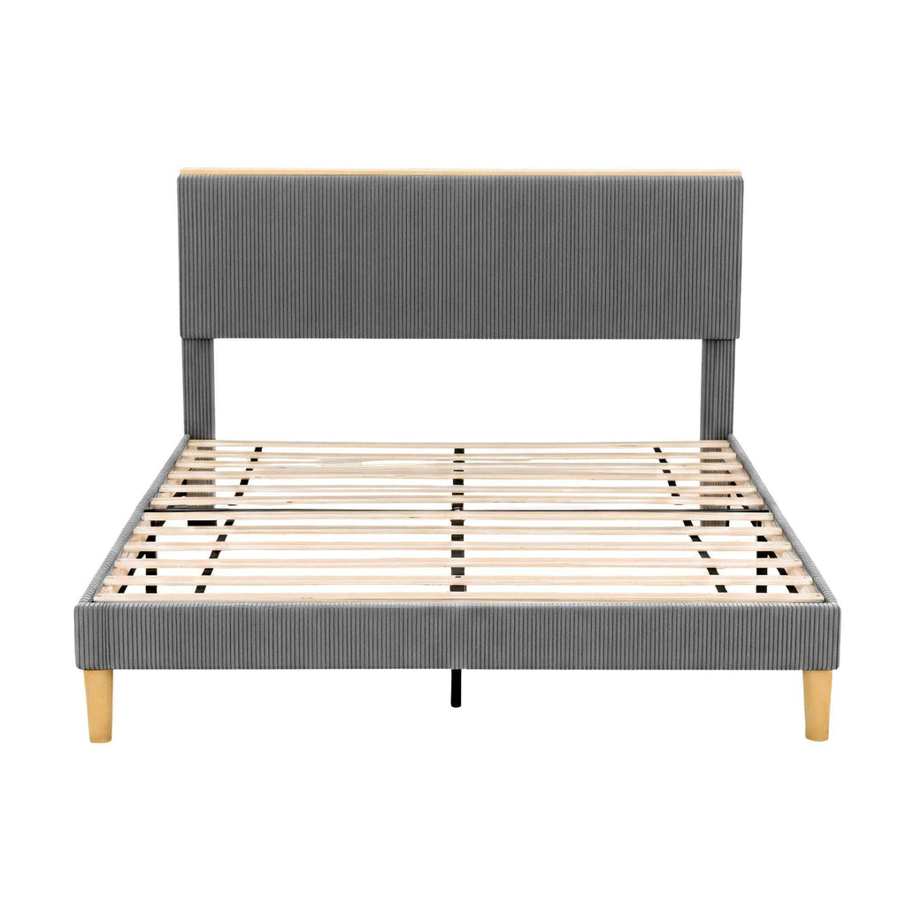 Artiss Queen Bed Frame Upholstered Adjustable Headboard Mood Lighting Heavy Duty Grey Velvet