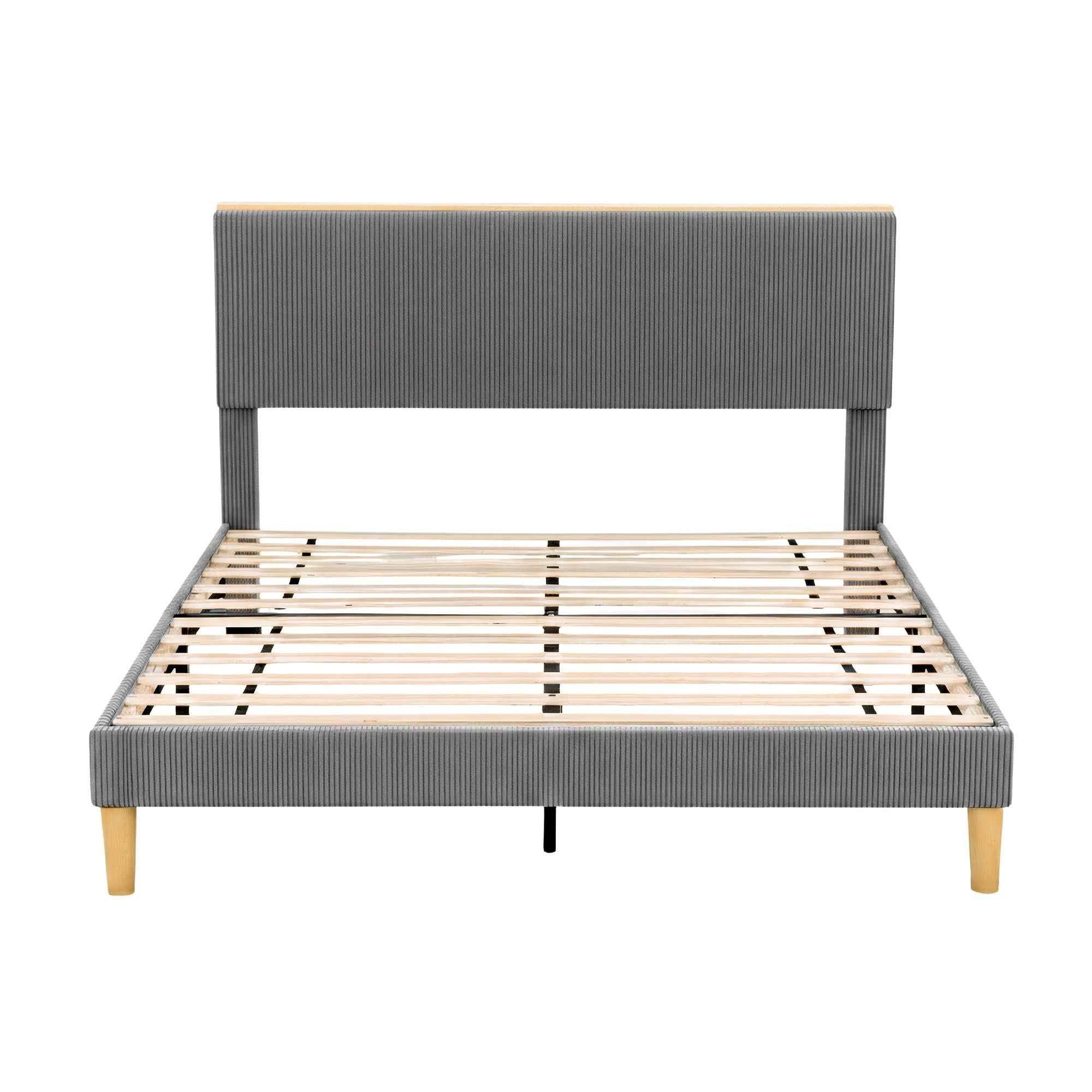 Artiss Queen Bed Frame Upholstered Adjustable Headboard Mood Lighting Heavy Duty Grey Velvet