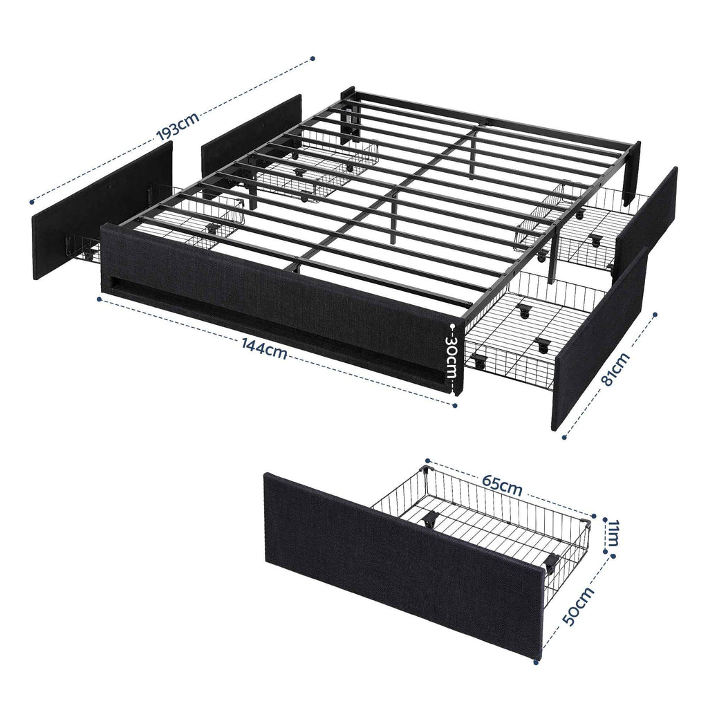 Artiss Double Bed Frame with Storage Drawers RGB Lights Charging Station Upholstered Fabric
