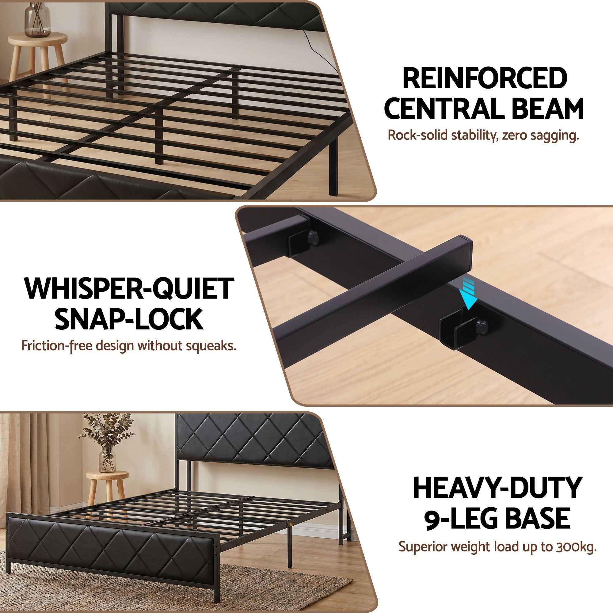 Artiss Queen Bed Frame with LED Lights and Storage Headboard Charging Station