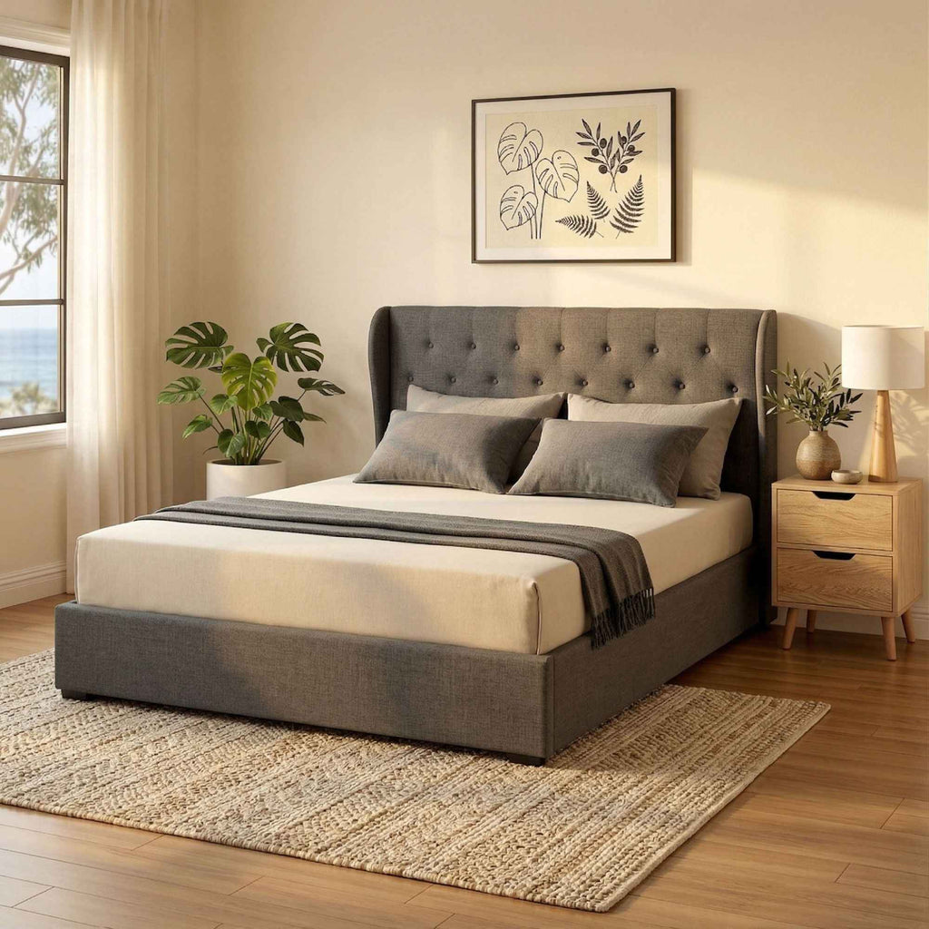 Artiss Gas Lift Queen Bed Frame and Bedside Table Set 2 Drawer Nightstand Bedroom Furniture Bundle