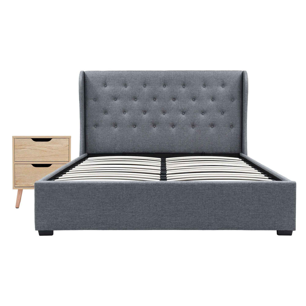 Artiss Gas Lift Queen Bed Frame and Bedside Table Set 2 Drawer Nightstand Bedroom Furniture Bundle