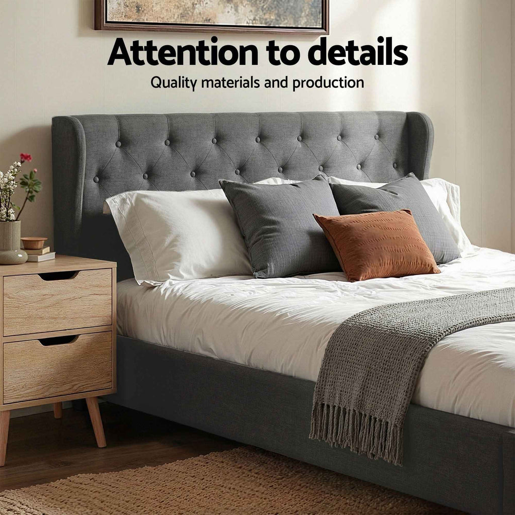 Artiss Gas Lift Queen Bed Frame and Bedside Table Set 2 Drawer Nightstand Bedroom Furniture Bundle