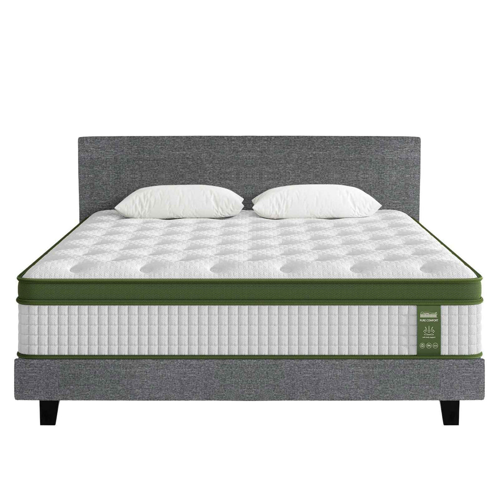 Artiss BedStory King Bed Frame Set With Hybrid Mattress Medium Firm Linen Grey