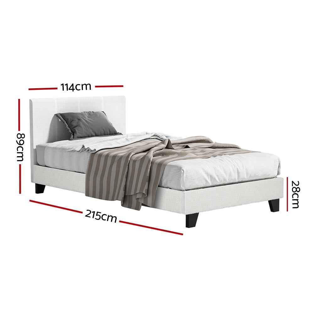 Artiss King Single Bed Set with BedStory Hybrid Mattress Upholstered Platform White Boucle Fabric