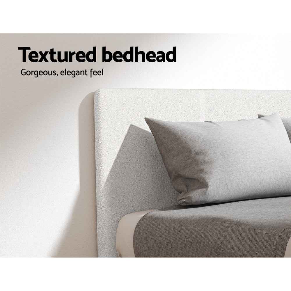 Artiss King Single Bed Set with BedStory Hybrid Mattress Upholstered Platform White Boucle Fabric