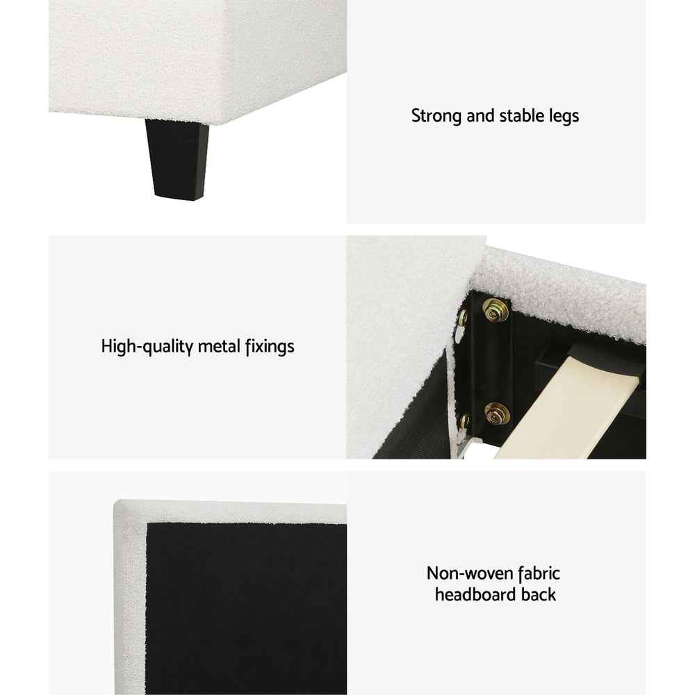 Artiss King Single Bed Set with BedStory Hybrid Mattress Upholstered Platform White Boucle Fabric