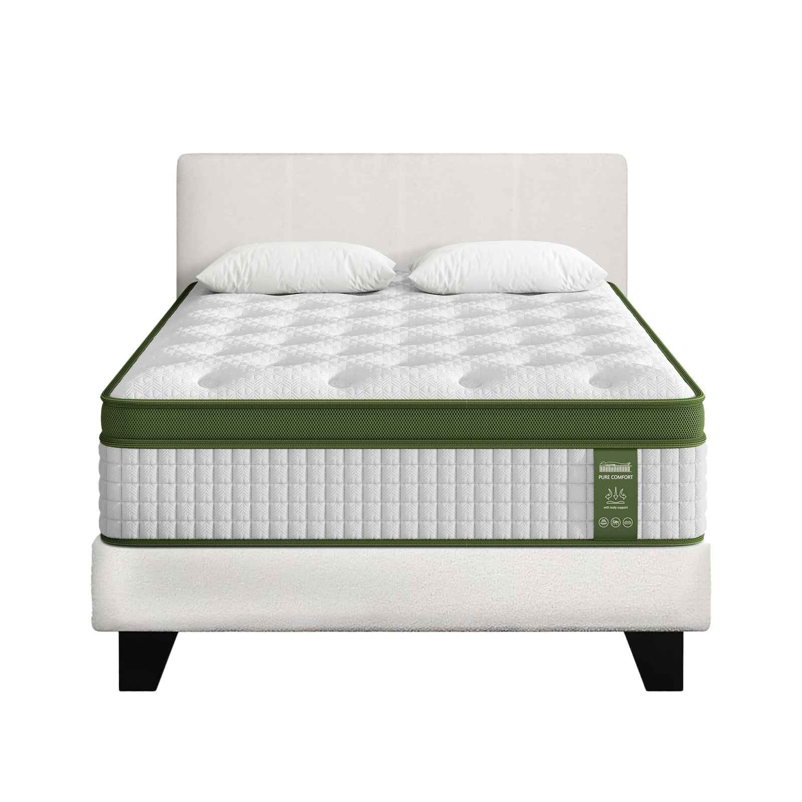 Artiss King Single Bed Set with BedStory Hybrid Mattress Upholstered Platform White Boucle Fabric