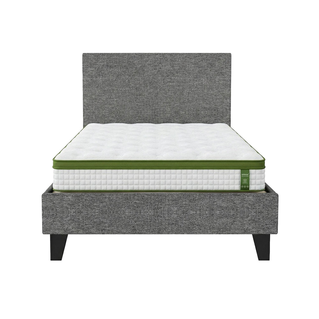 Artiss BedStory Single Bed Frame and Mattress Set, 30cm Hybrid Cooling Gel Mattress with Grey Upholstered Wooden Platform Base, Modern Bedroom Furniture Bundle