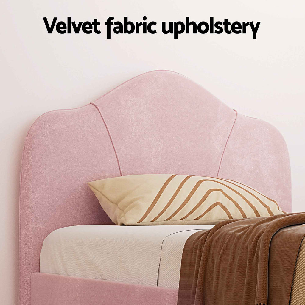 Artiss King Single Storage Bed Frame Velvet with Bedside Table Pink