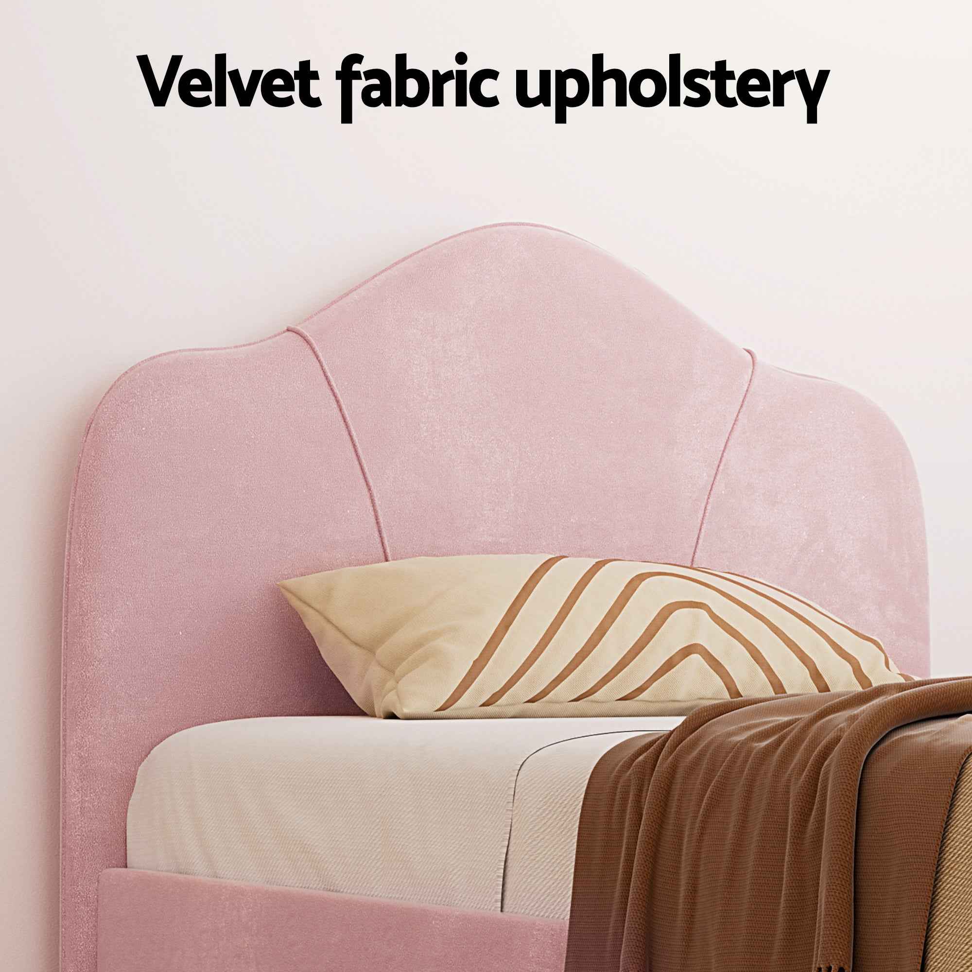 Artiss King Single Storage Bed Frame Velvet with Bedside Table Pink