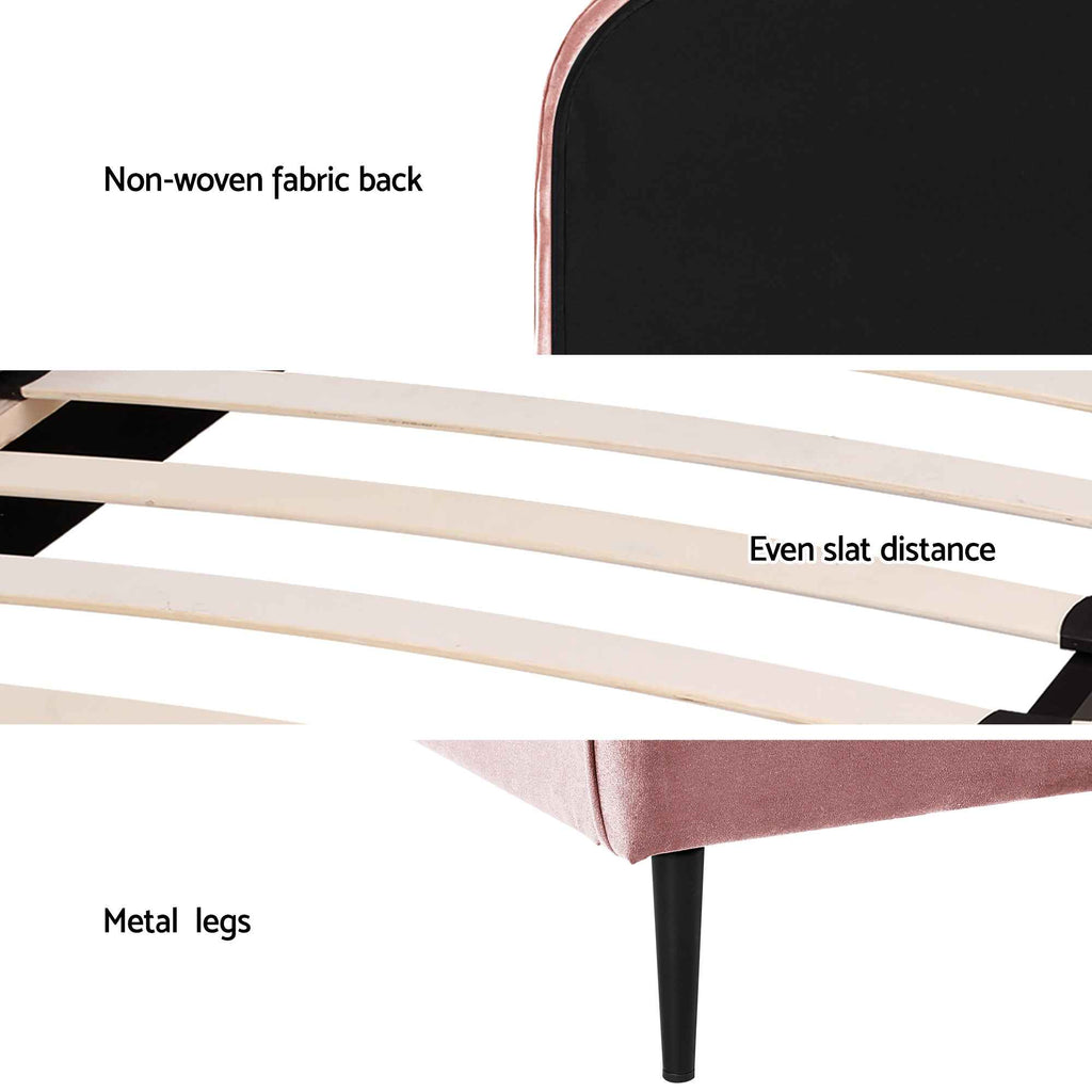 Artiss King Single Storage Bed Frame Velvet with Bedside Table Pink