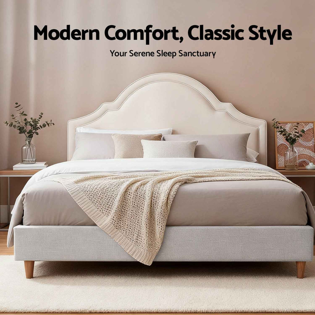 Artiss Queen Bed Frame with Storage Scalloped Velvet Headboard Wooden Platform Base