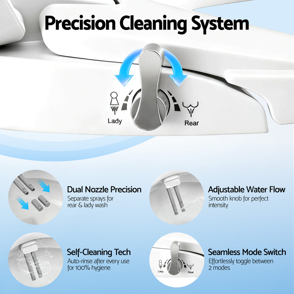 Cefito Non Electric Bidet Toilet Seat D-Shape Dual Nozzle Soft Close WaterMark DIY