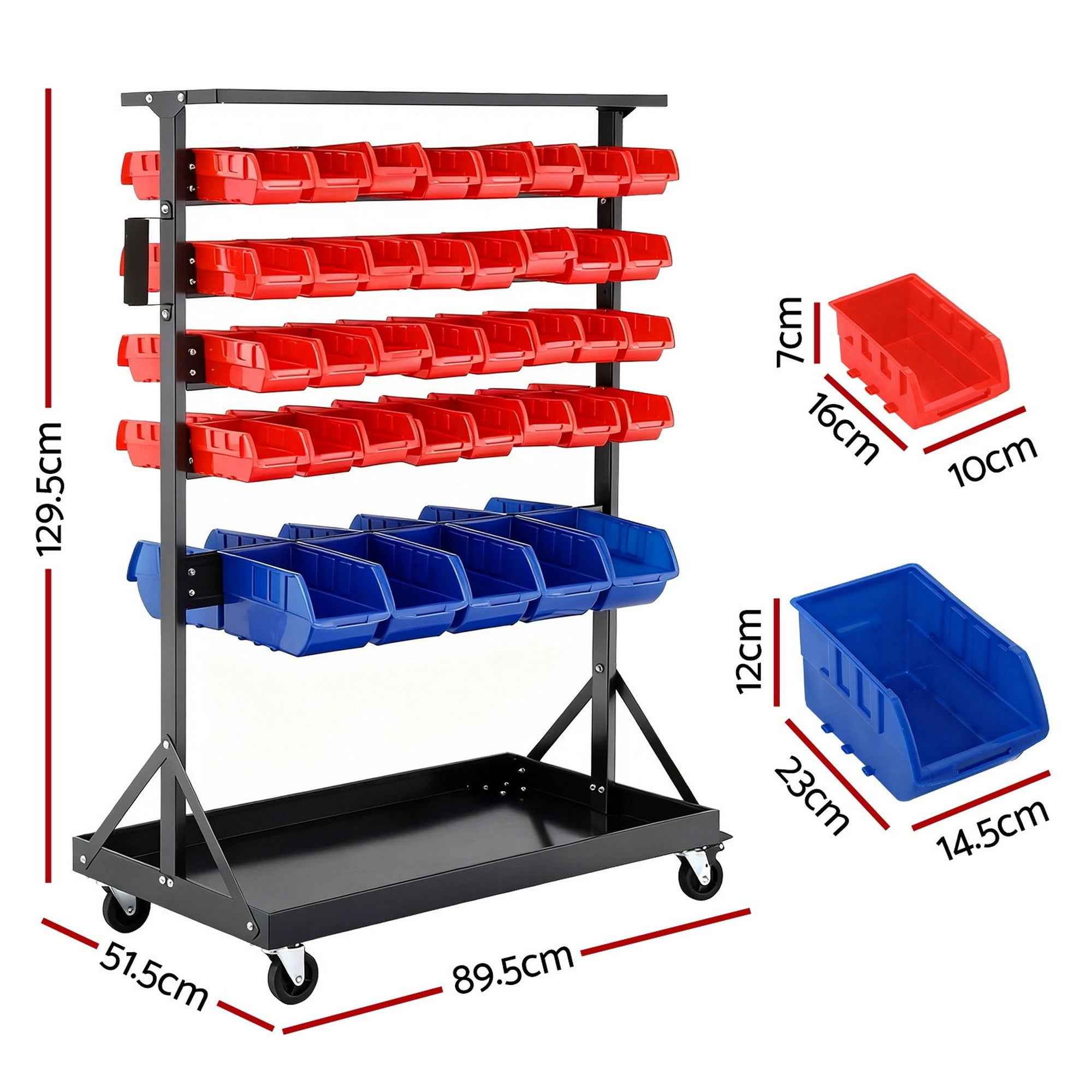 Giantz 74 Bins Storage Rack Double Sided Mobile Garage Workshop Tools Organizer