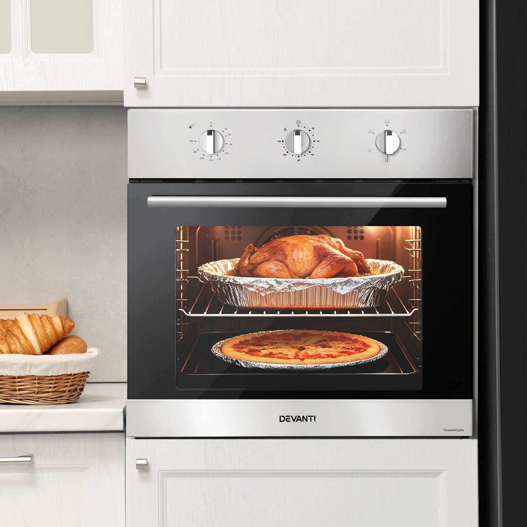 Devanti 60cm Electric Built In Wall Oven Stainless Steel 70L Silver