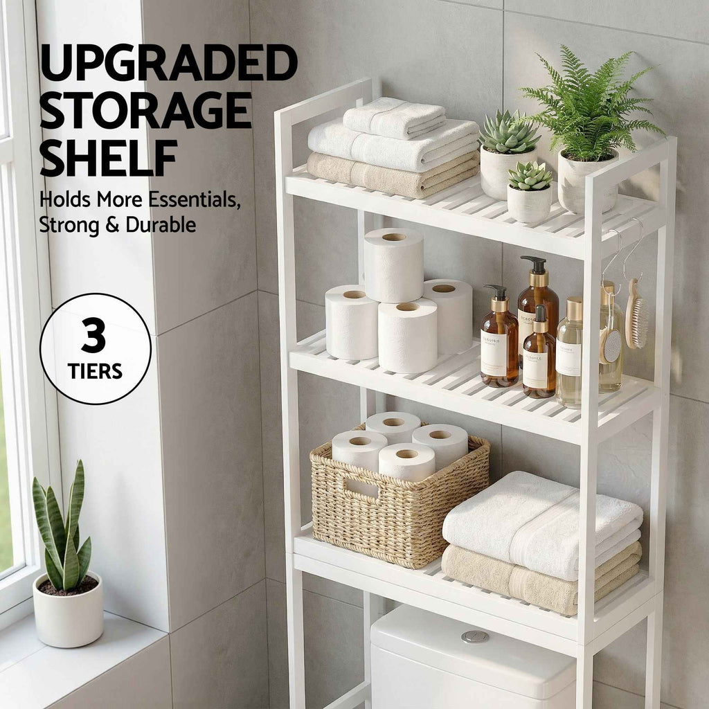 Artiss Over Toilet Storage Bathroom Rack Space Saving 3 Tier Organiser White