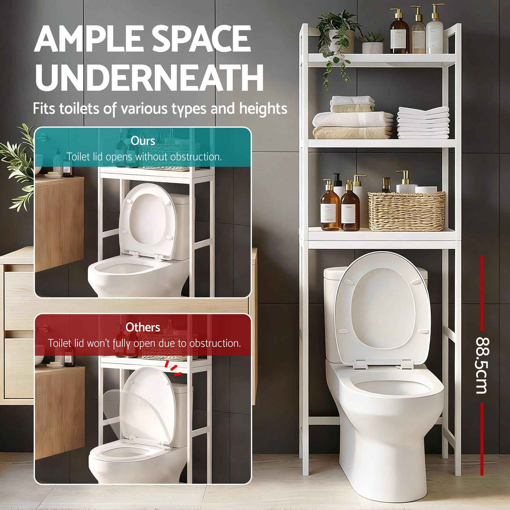 Artiss Over Toilet Storage Bathroom Rack Space Saving 3 Tier Organiser White