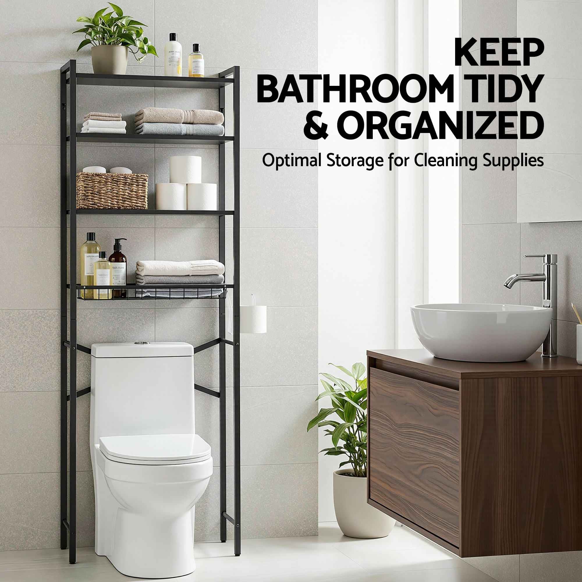 Artiss Over Toilet Bathroom Storage Rack Space Saving 4 Tier Organiser White