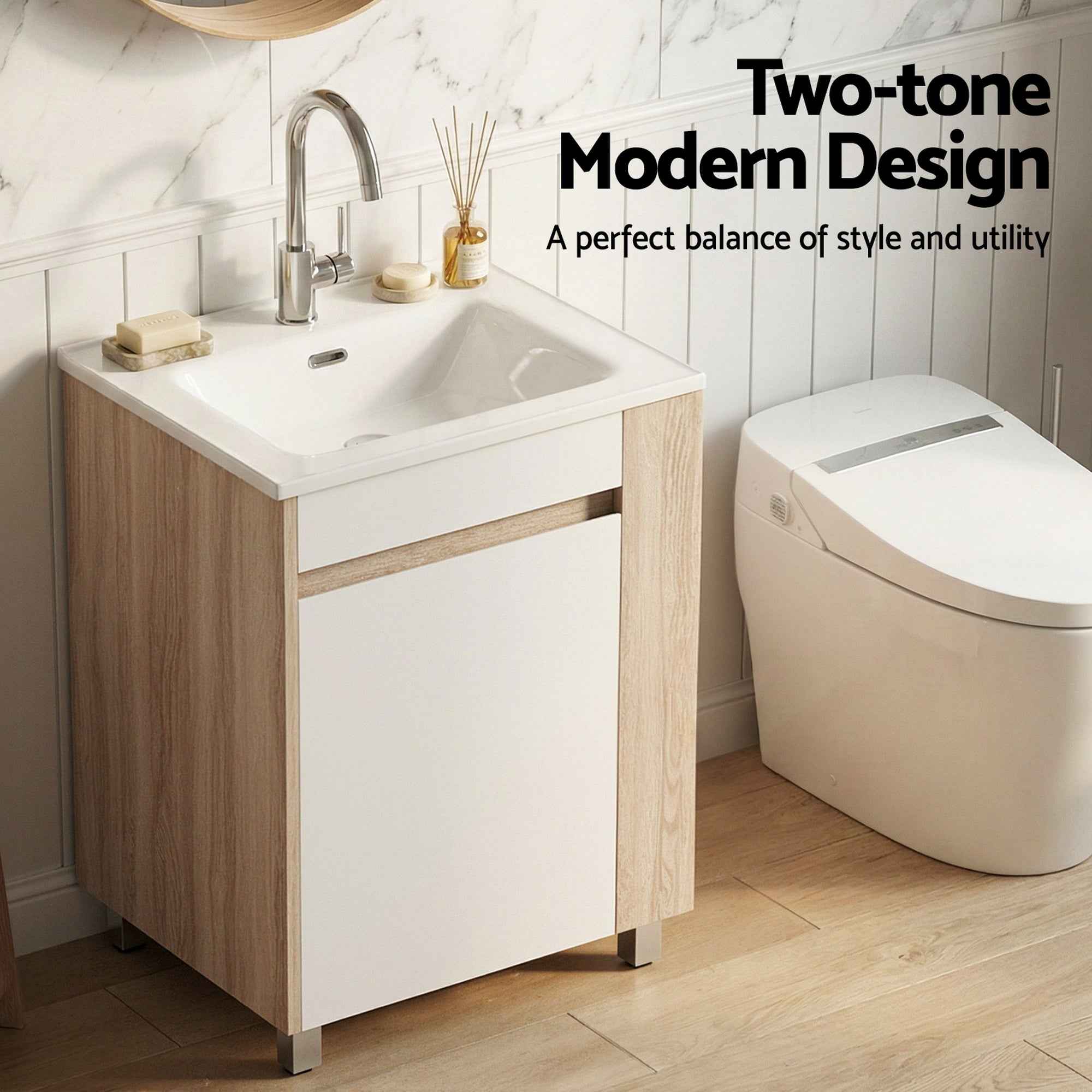 Cefito Vanity Unit 835mm Basin Bathroom Cabinet Side Storage Free Standing Sink