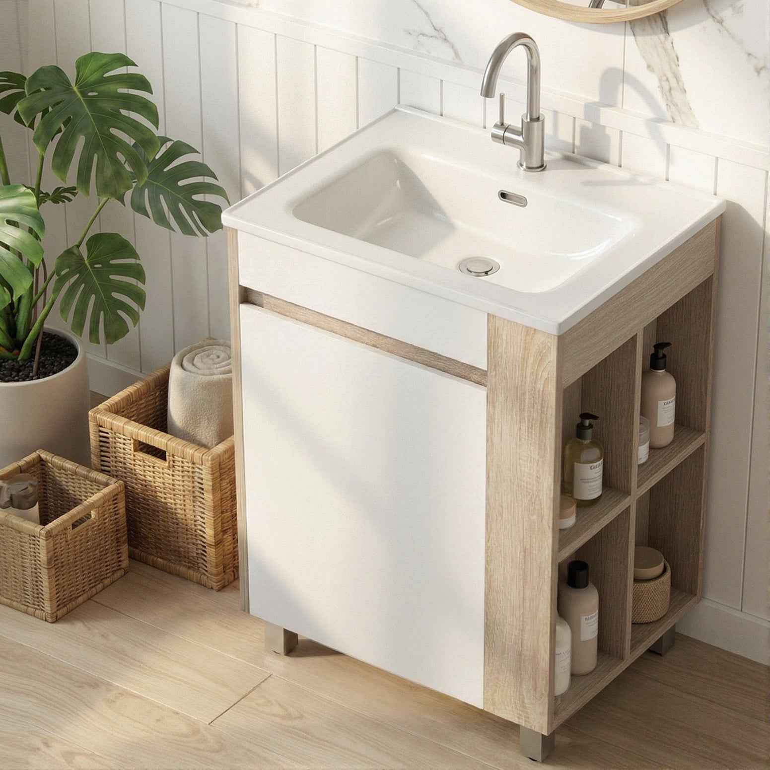 Cefito Vanity Unit 835mm Basin Bathroom Cabinet Side Storage Free Standing Sink