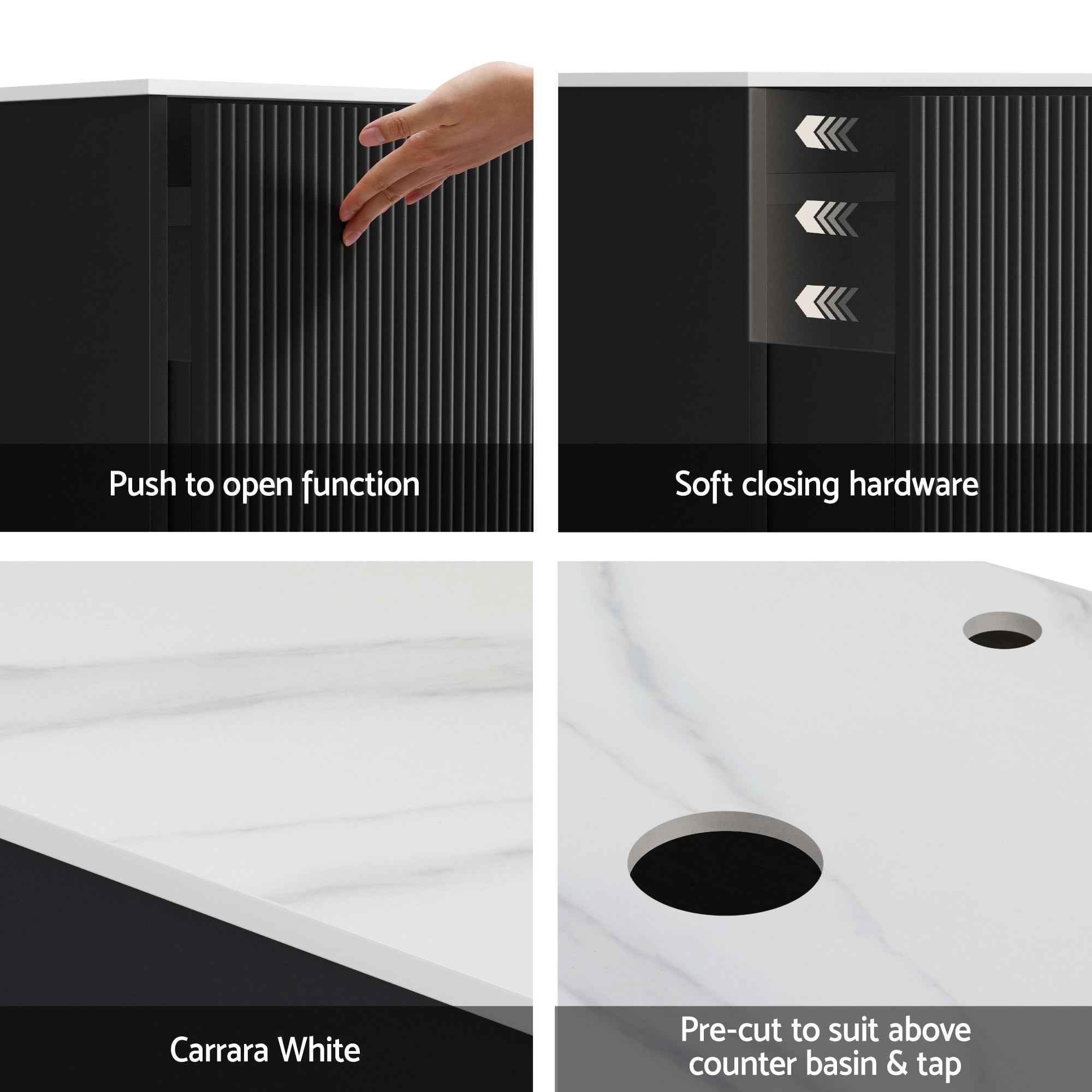 Cefito Vanity Unit 900mm Bathroom Cabinet Storage Wall Hung Grooved Timber Black