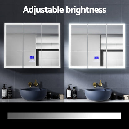 Bathroom Mirror Cabinet LED Light 900x720mm Medicine Wall Storage