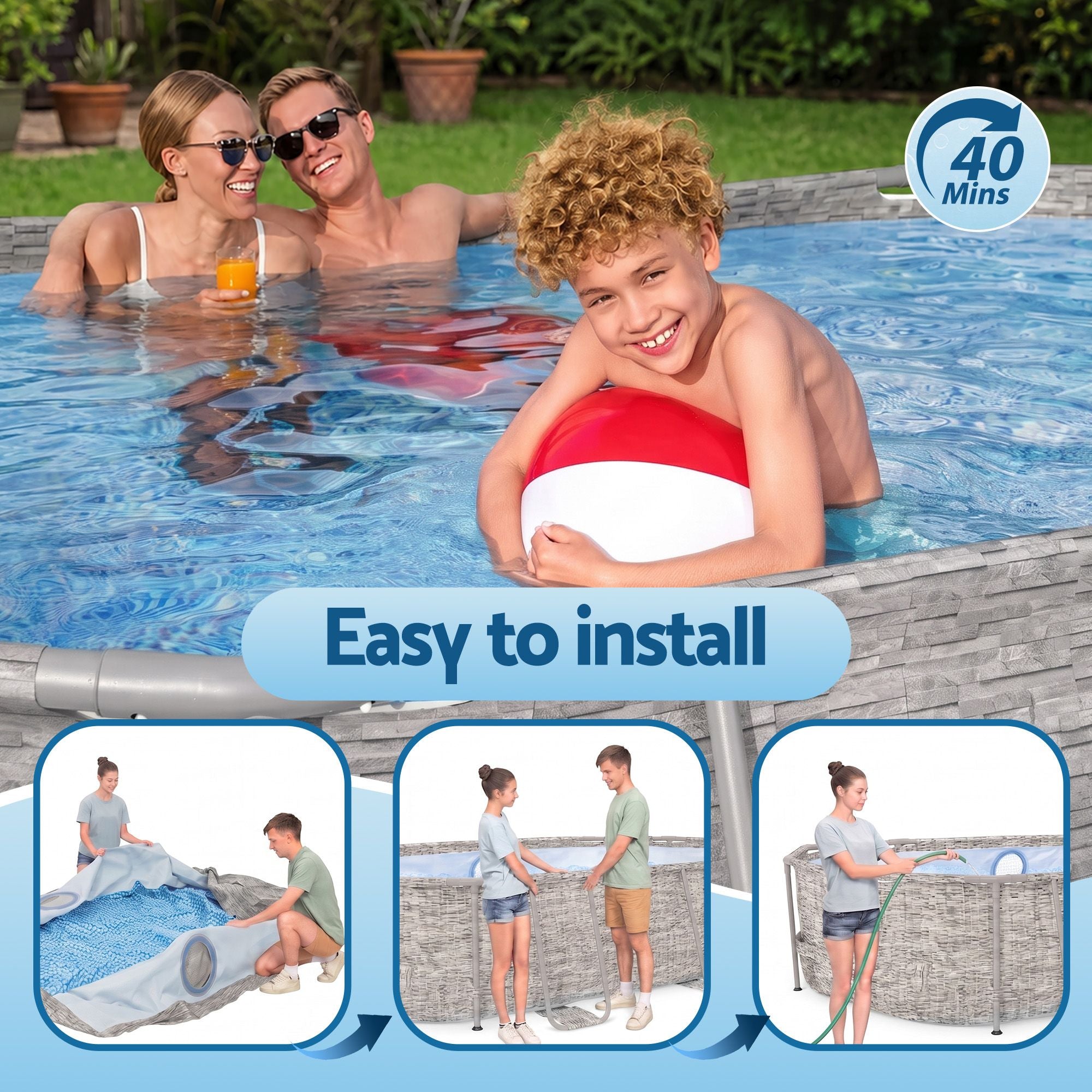 Bestway Swimming Pool 427x250x100cm Steel Frame Above Ground Pools Filter Pump Ladder 7250L