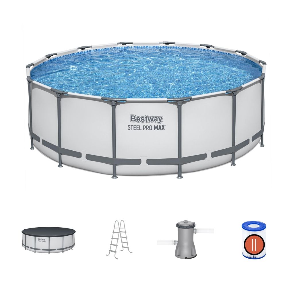 Bestway Swimming Pool 427x427x122cm Steel Frame Above Ground Pools Round Filter Pump Ladder