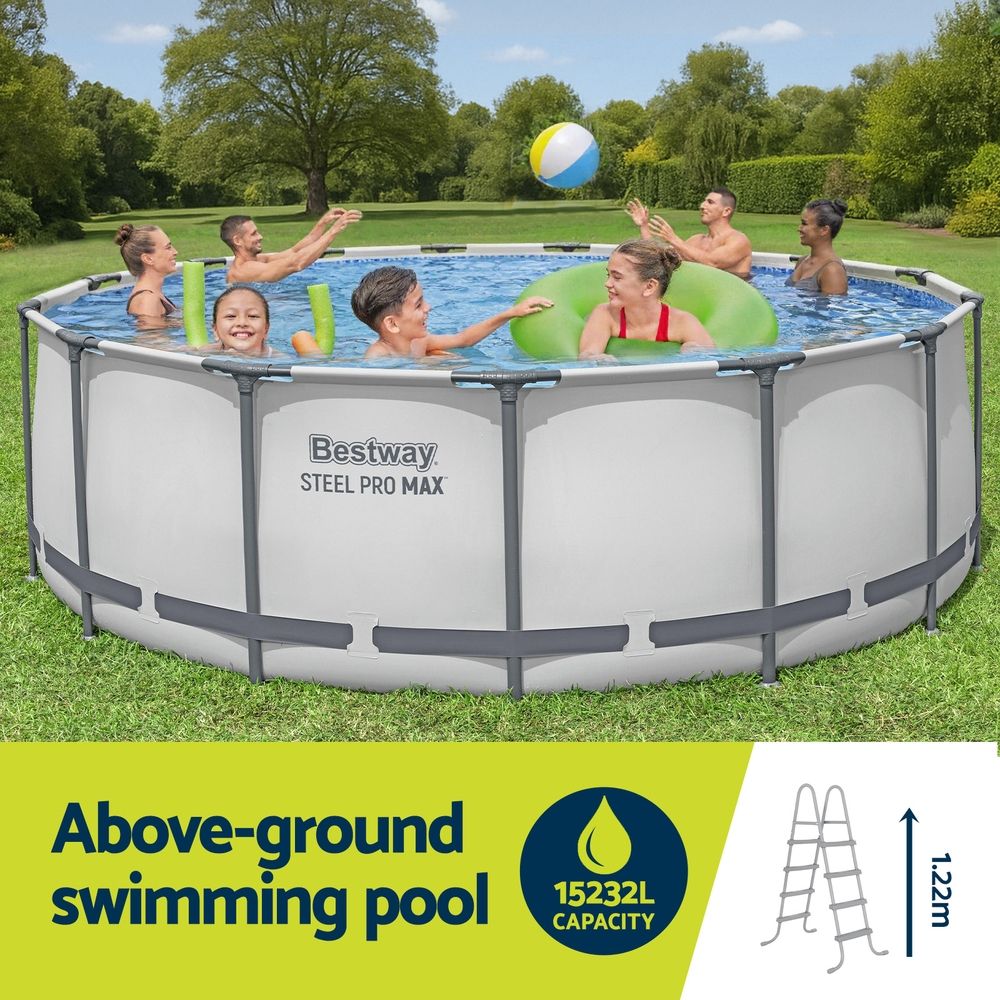 Bestway Swimming Pool 427x427x122cm Steel Frame Above Ground Pools Round Filter Pump Ladder