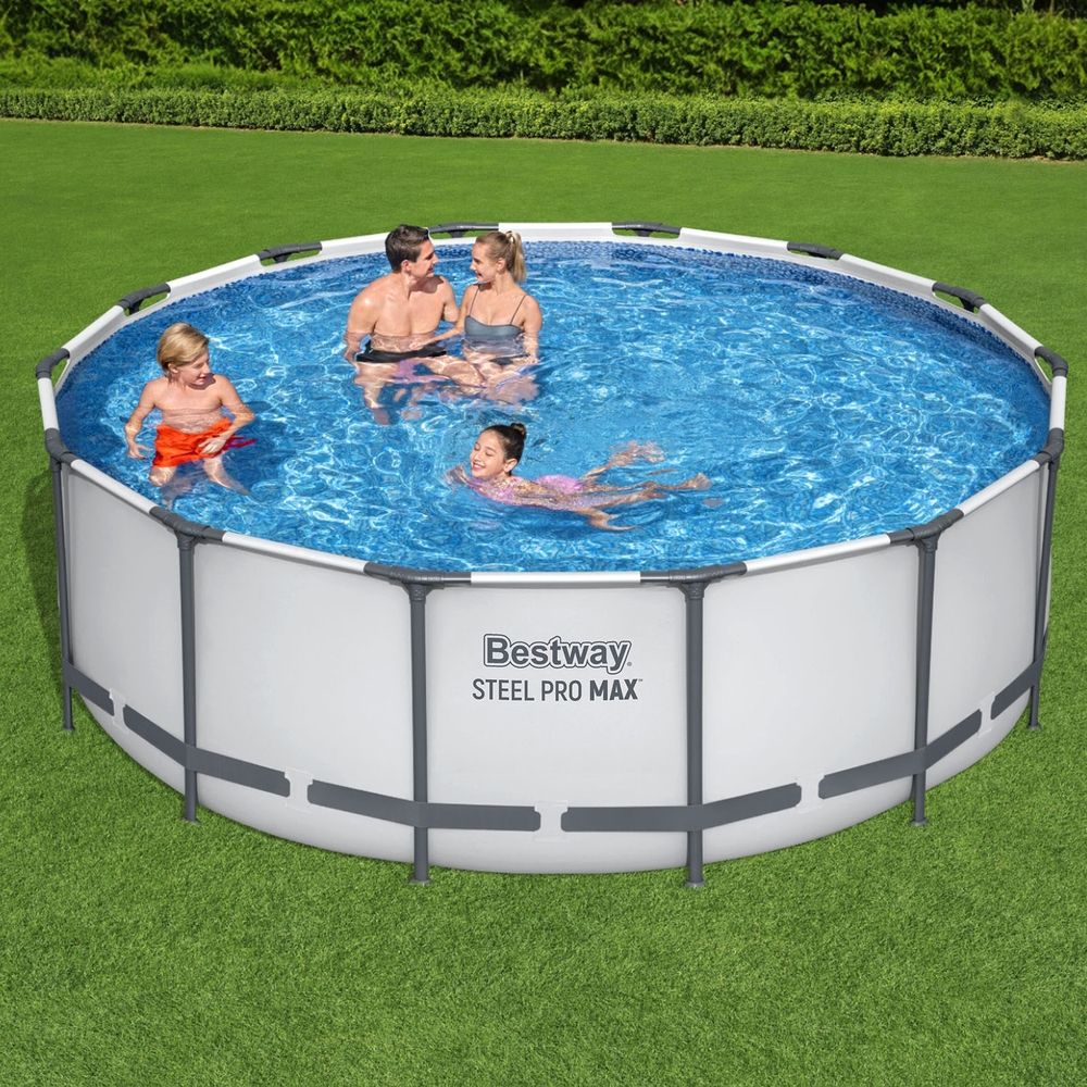 Bestway Swimming Pool 427x427x122cm Steel Frame Above Ground Pools Round Filter Pump Ladder