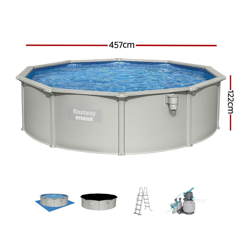 Bestway Swimming Pool Steel Frame Round Pool Set 457cm w/ Filter Ladder 17430L