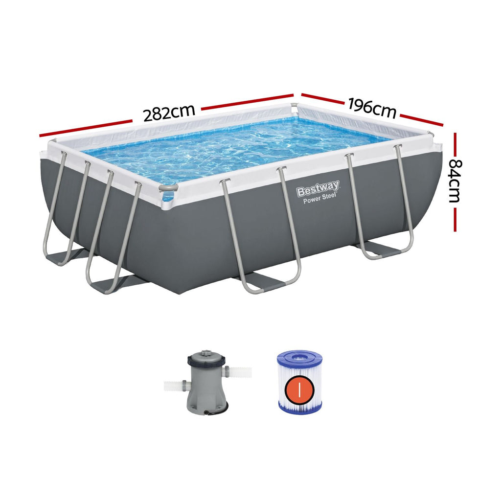 Bestway Swimming Pool 282x196x84cm Steel Frame Above Ground Pools Filter Pump 3662L