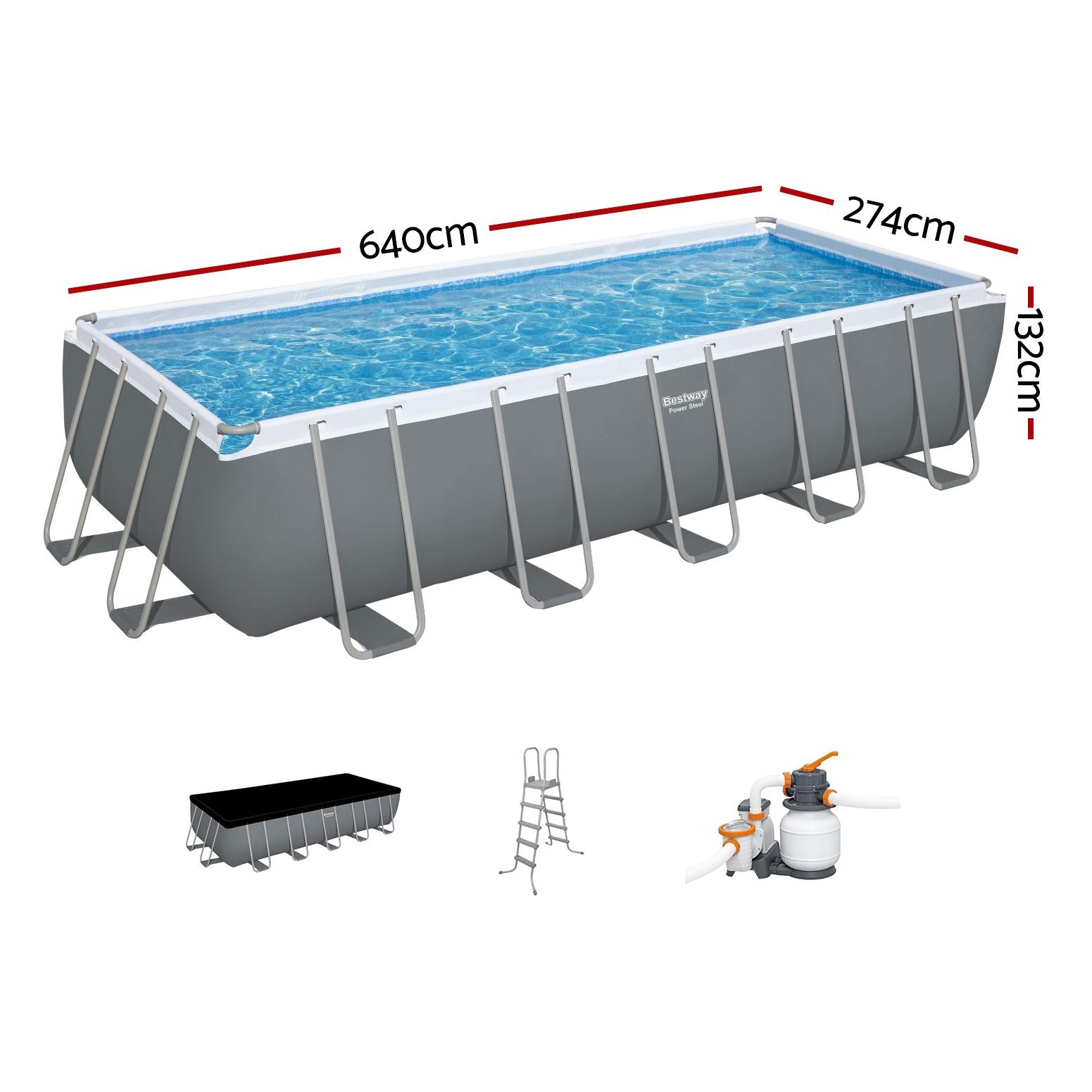 Bestway Swimming Pool 640x274x132cm Steel Frame Above Ground Pools Filter Pump Ladder 19281L