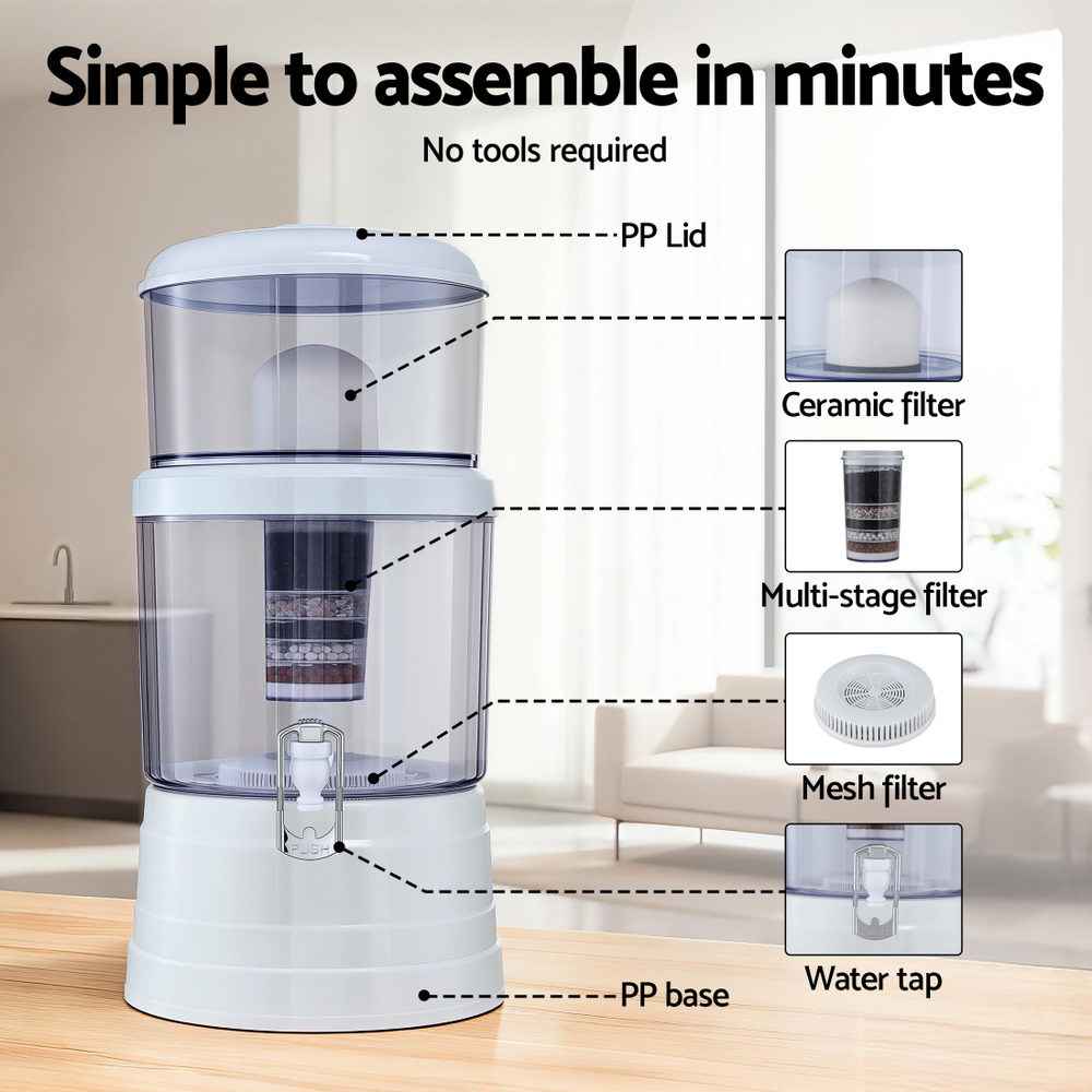 Devanti Benchtop Water Filter 16L Gravity Multi-Stage BPA-Free Home Camping