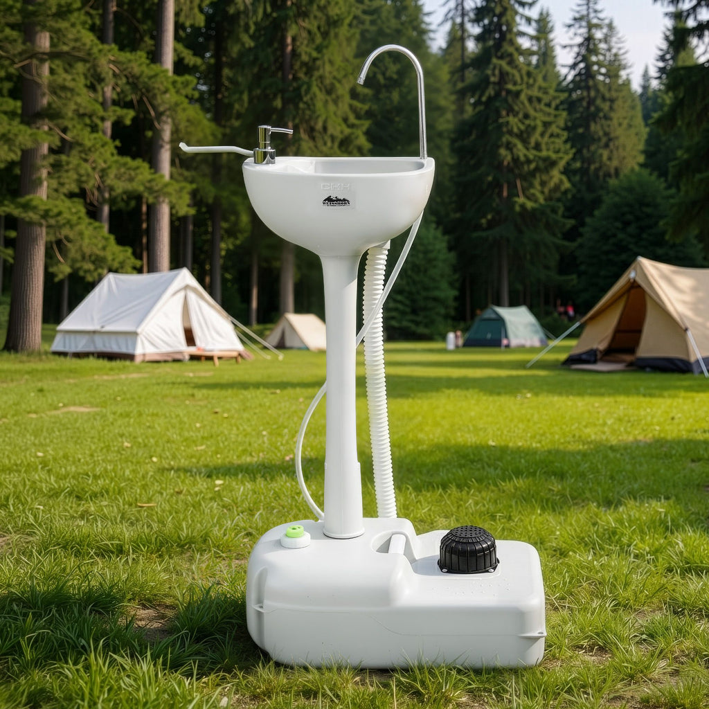 Lavabo portátil para acampar Weisshorn con soporte para lavarse las manos, capacidad de 19 l
