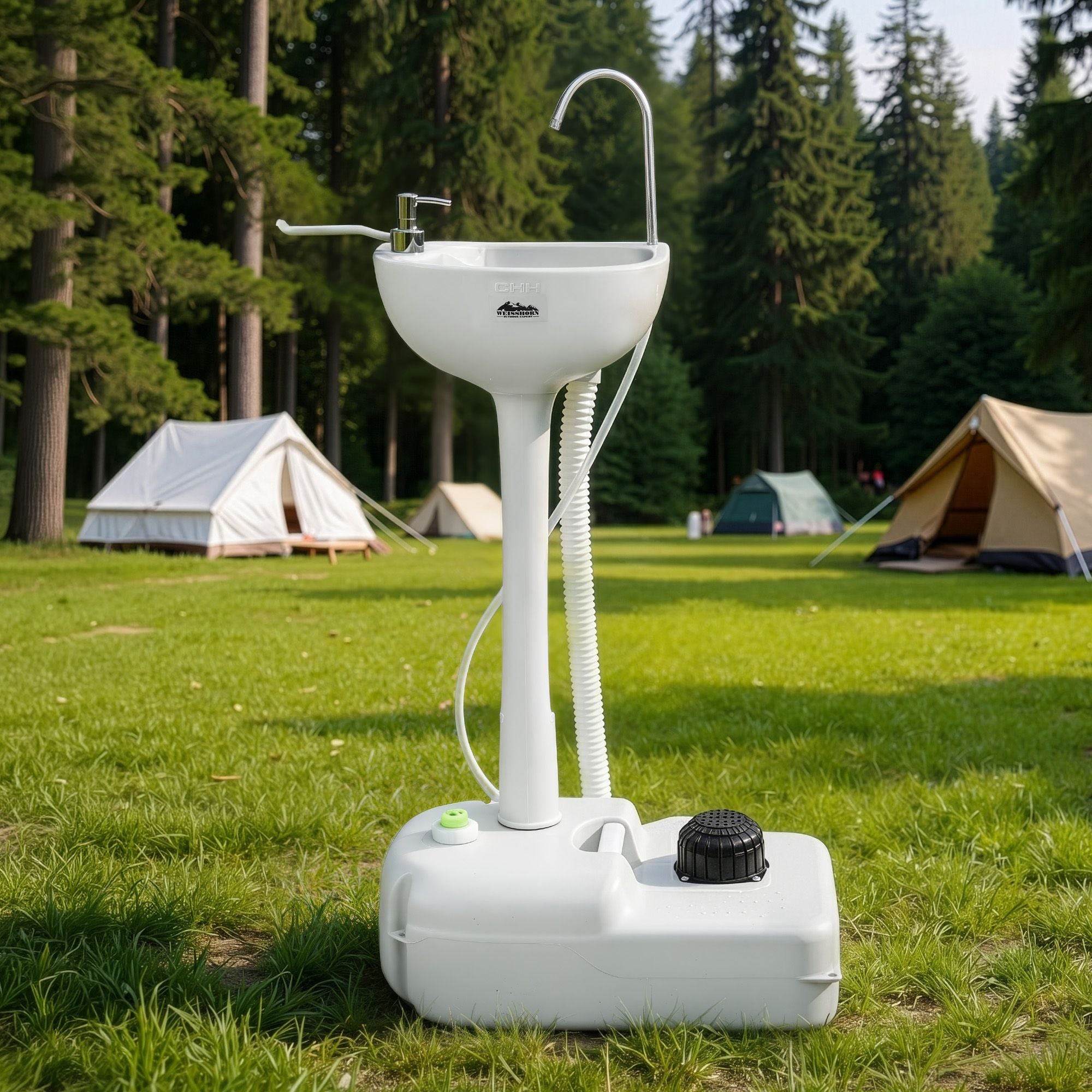 Lavabo portátil para acampar Weisshorn con soporte para lavarse las manos, capacidad de 19 l