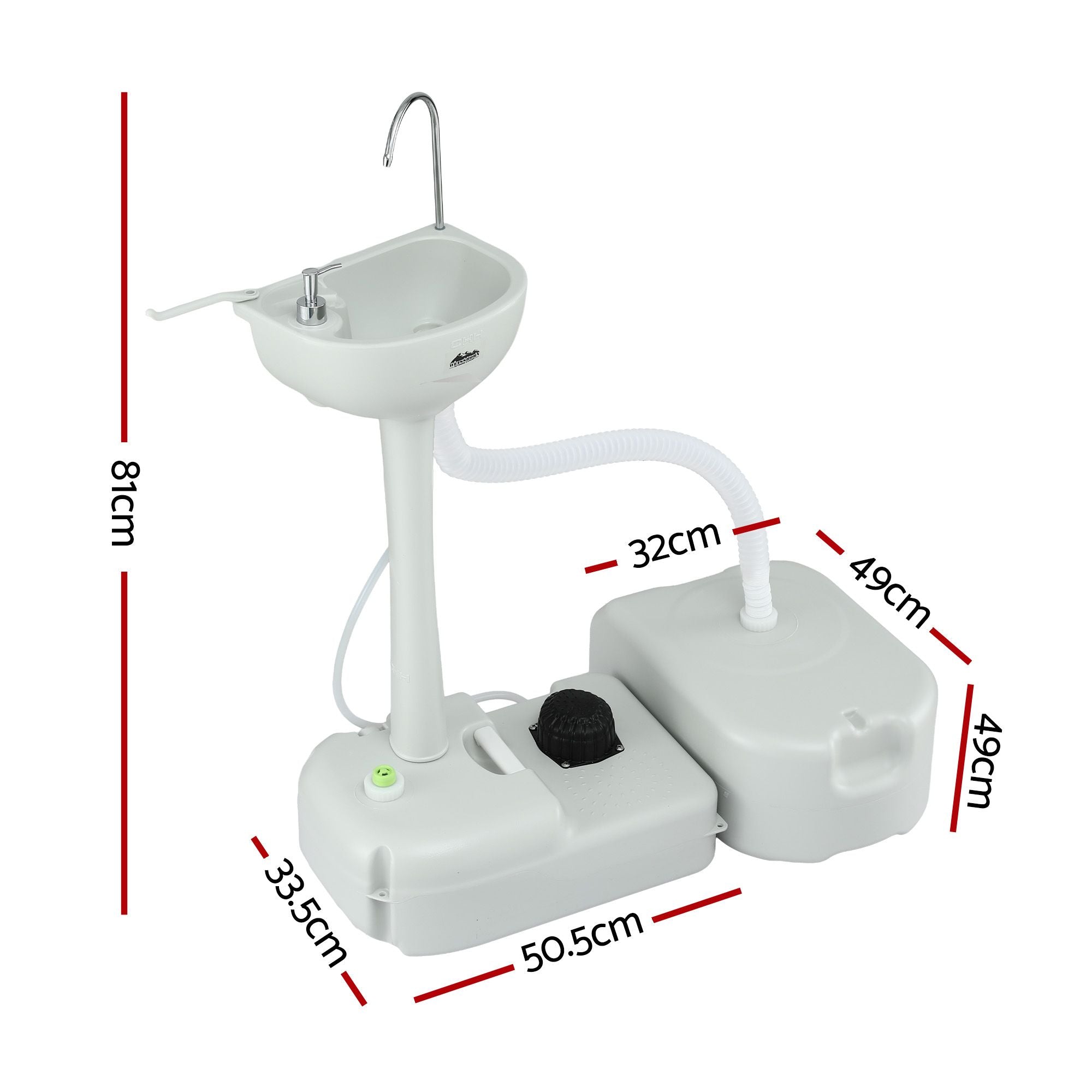 Lavabo portátil para acampar Weisshorn con soporte para lavarse las manos, capacidad de 43 l